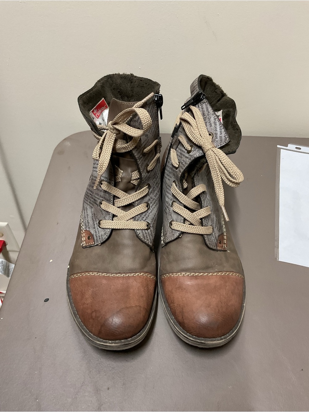 Rieker Two-Tone Brown Tan Women's Lace-Up Ankle Boots